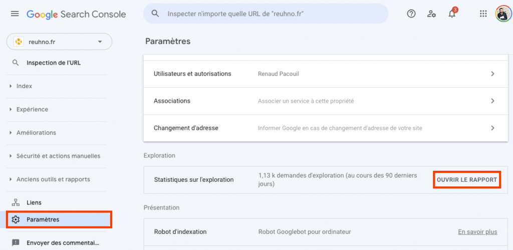 Statistiques d'exploration sur la Google Search Console