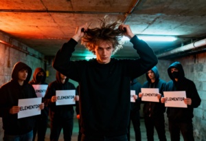 Un homme s'arrache les cheveux devant le gang d’Elementor