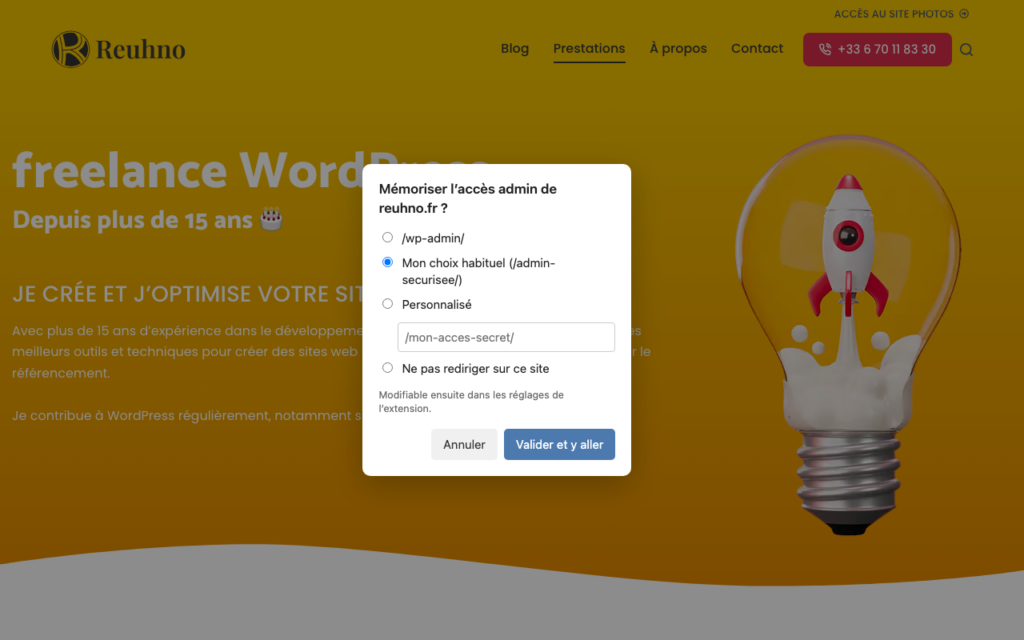 Panneau de première utilisation de 2xShift sur un site WordPress